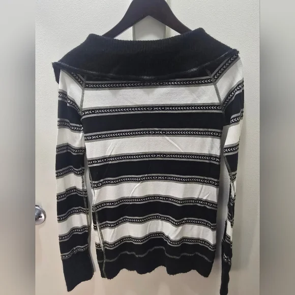 Free People Black and White Striped Cowl Neck Sweater - Picture 2 of 11